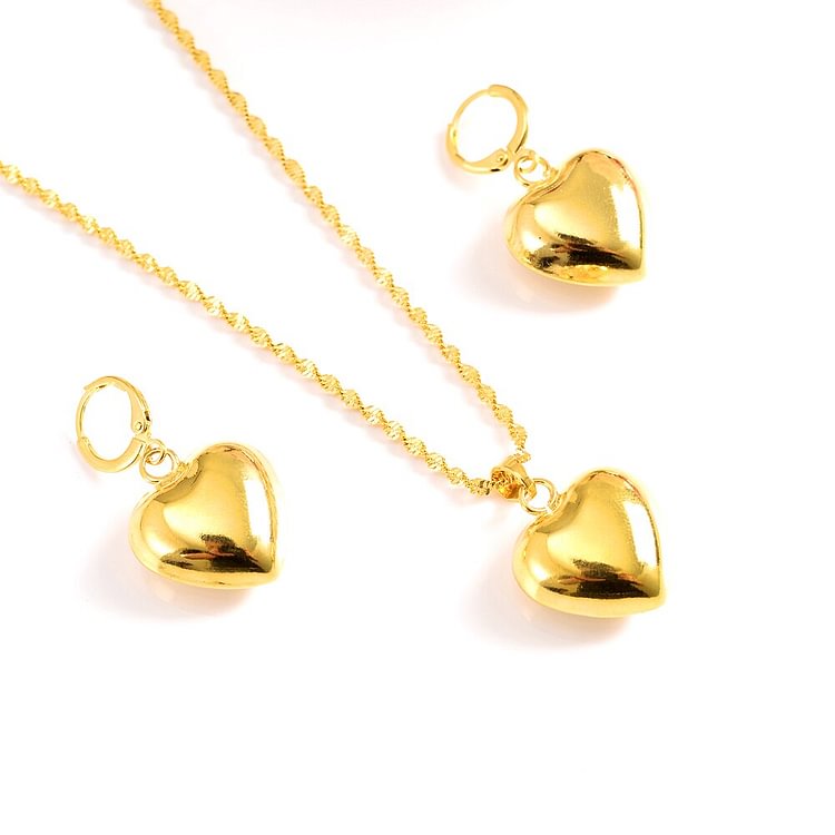 24k  gold Necklace Earring Set Women Party Gift Dubai love heart  crownJewelry Sets