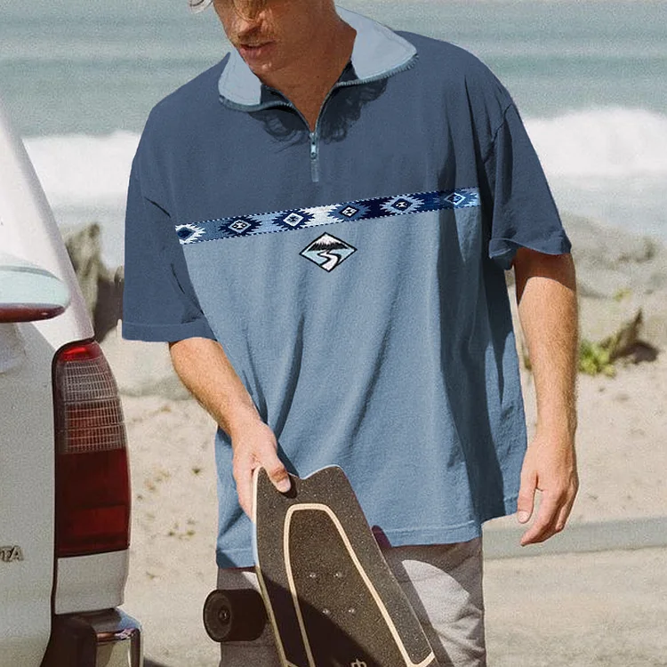 Mens Retro 1/4 Zip Polo T-shirt 3837