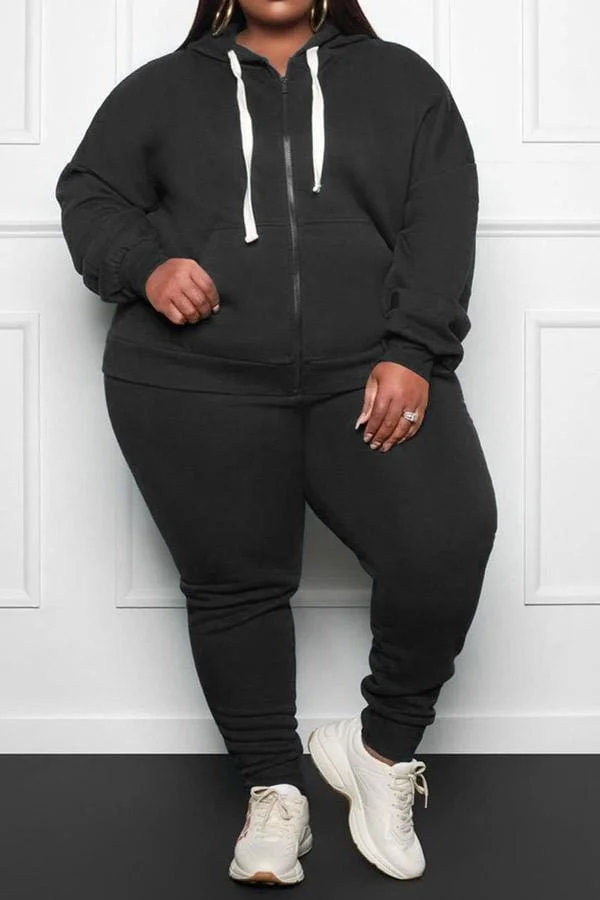 Casual Plus Size Hooded Two Pieces