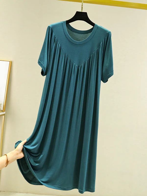 Loose Solid Color Pleated Modal Pajamas Dress