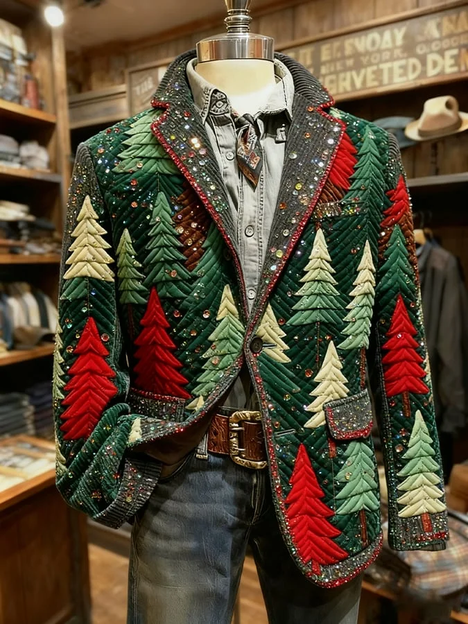 Men's Retro Christmas Print Casual Blazer 