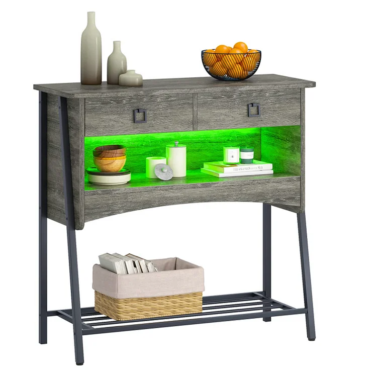 Bestier 2-Drawers Console Table with LED Light