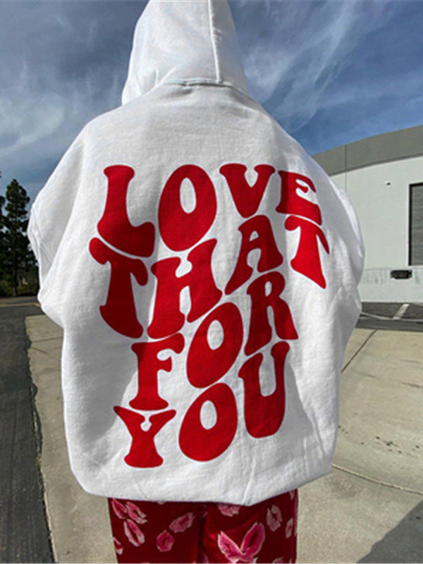 Women's Love That For You Graphic Printed Preppy Oversized Hoodies