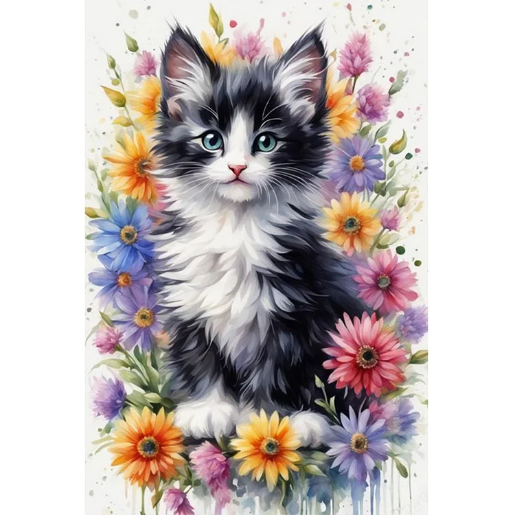 Black And White Cat 40*60CM (Canvas) Full Round Drill Diamond Painting gbfke