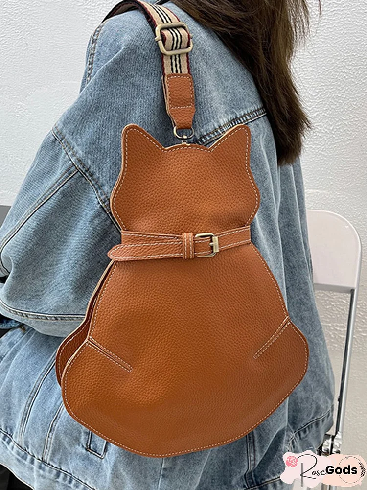 Cat Motif Buckle Zip Messenger Bag