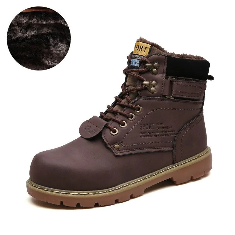 Warm Winter Ankle Boots Men Casual Shoes Lace-Up Autumn Leather Waterproof Work Tooling Mens Boots Military Army Botas JKPUDUN