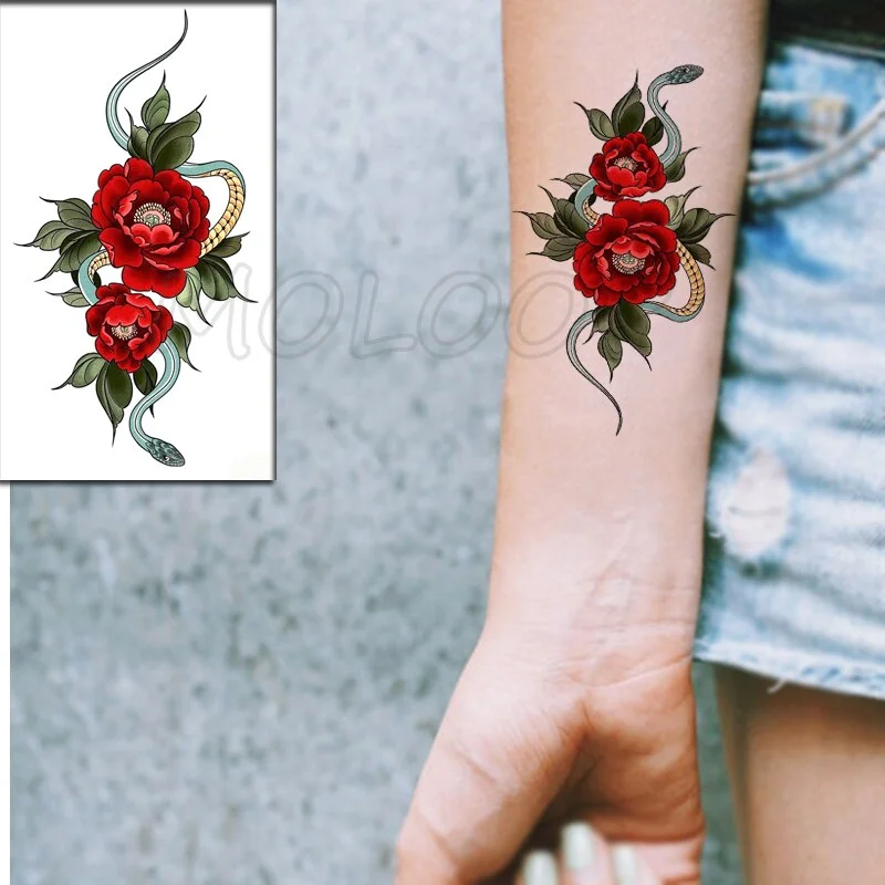 Beautiful Rose Flowers Body Art Neck Abdomen Waterproof Fake Tattoo Sexy for Woman Men Flash Temporary Small Size Tattoo Sticker