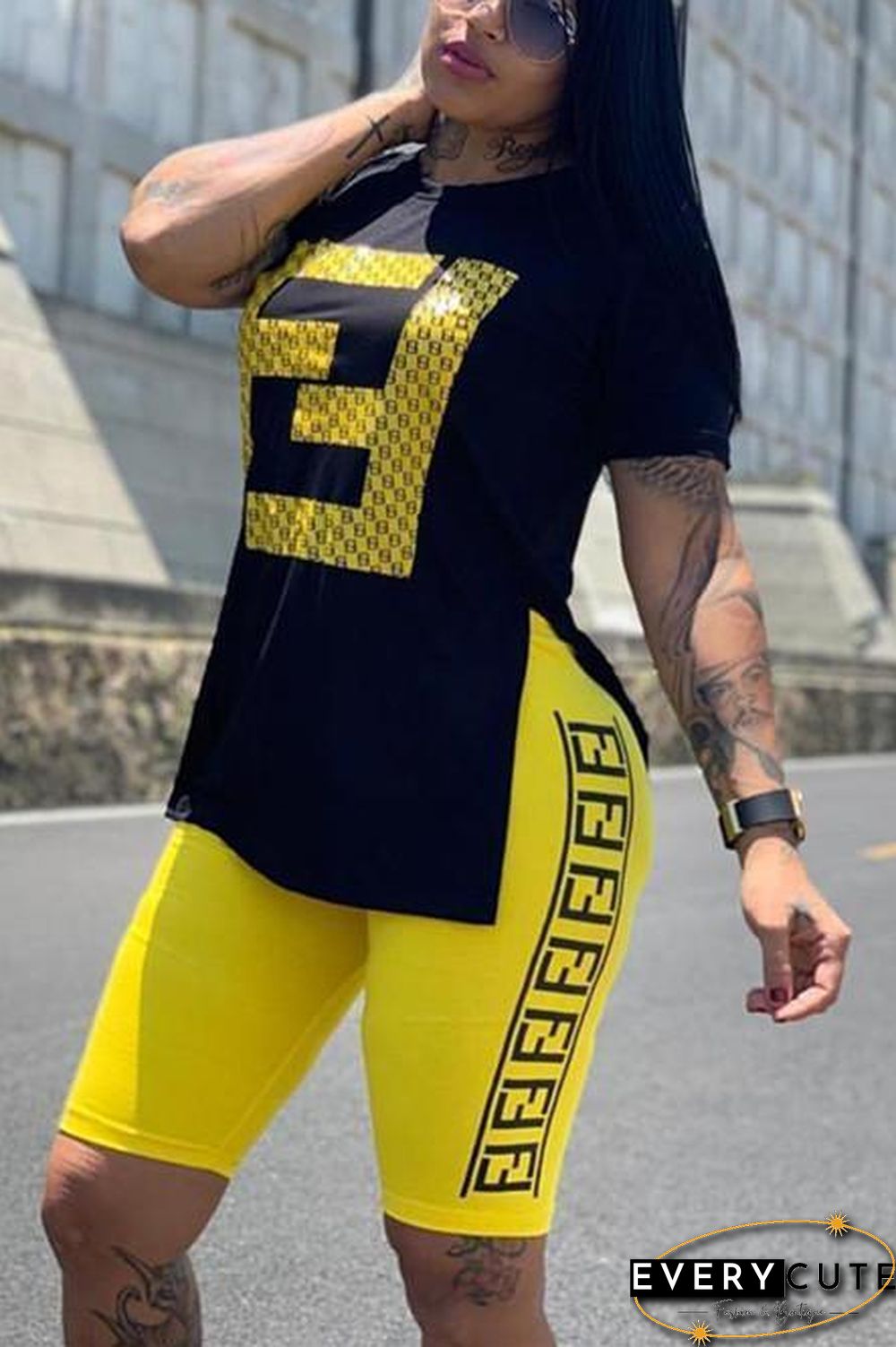 Casual Letter Printing Sports Shorts Set