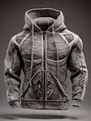 Men's Body Muscle 3D Pattern Print Casual Zipper Plus Size Knitted Hooded Jacket Coat