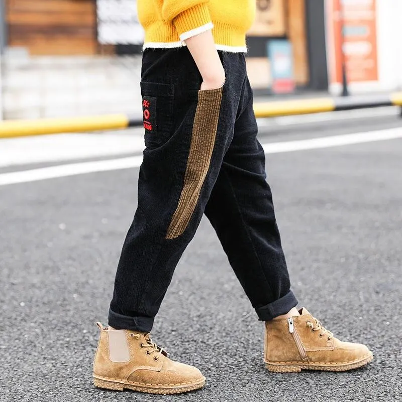 INS Hot boys trousers 3-13 years old Multi-pocket Corduroy pants sports and leisure cargo pants Leg Korean fashion versatile