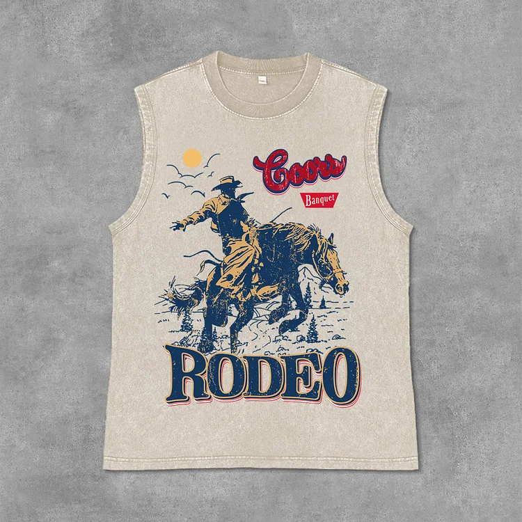 Coors Banquet Rodeo Classic Graphics Print Casual Acid Washed Sleeveless Tank Top SOPULA