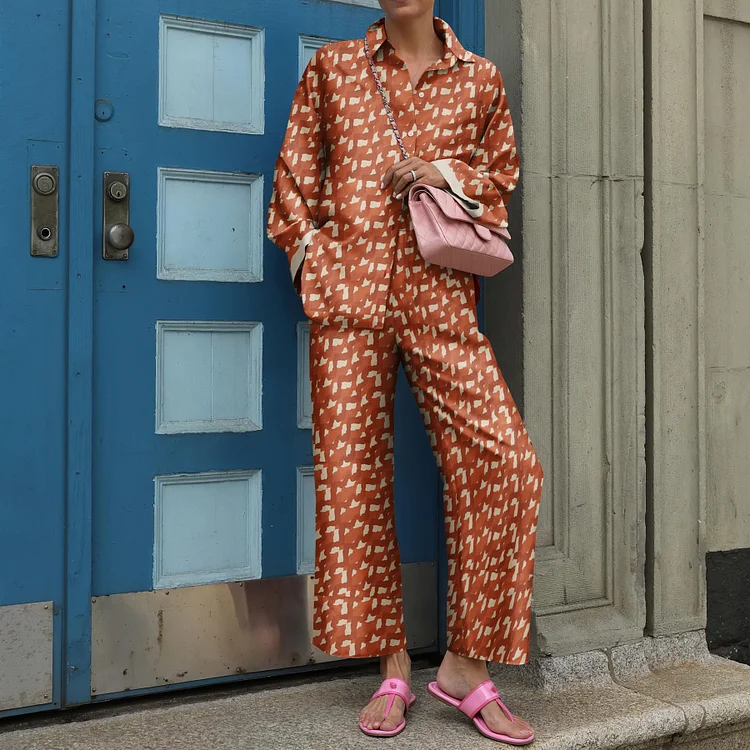 Fashion Loose Geometric Print Two Piece Set