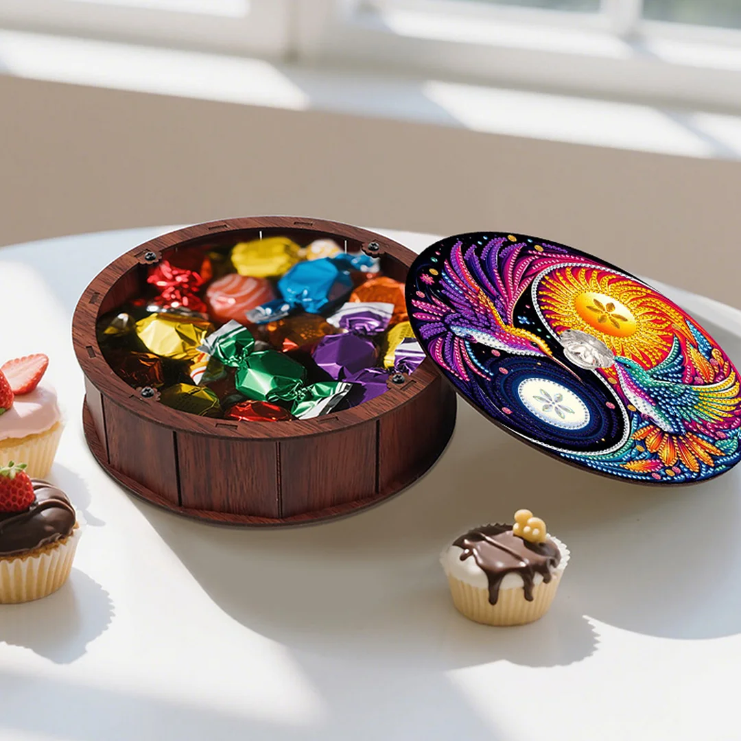 5D DIY Diamond Painting Handmade Wood Storage Box Crystal Storage Case(Yin Yang)