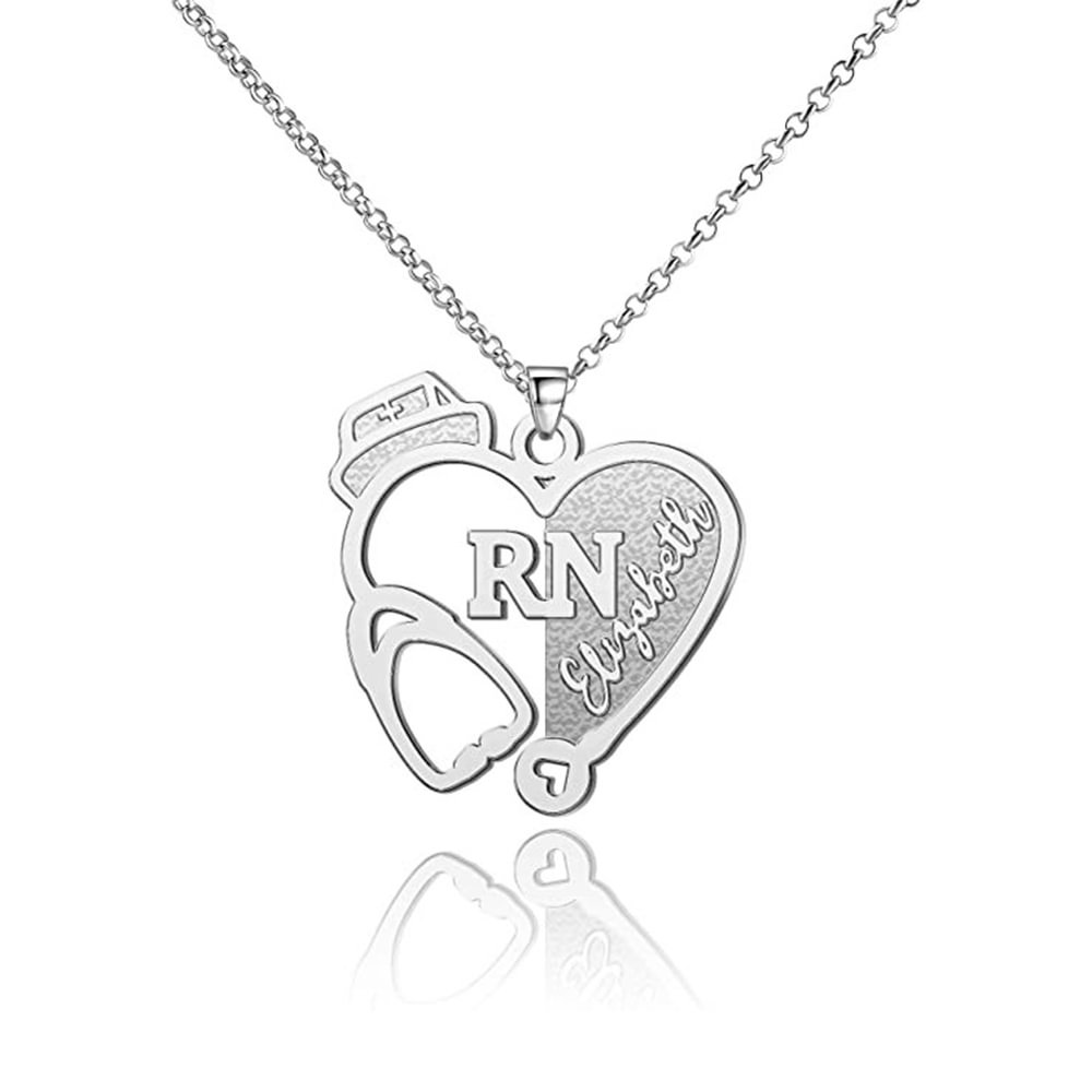 Vangogifts Personalized Name Necklace love heart custom name necklace silvery Name Necklace heart symbol first Necklace women's gift  | Nurses Day Gifts | Gifts for Doctors and Nurses Friends