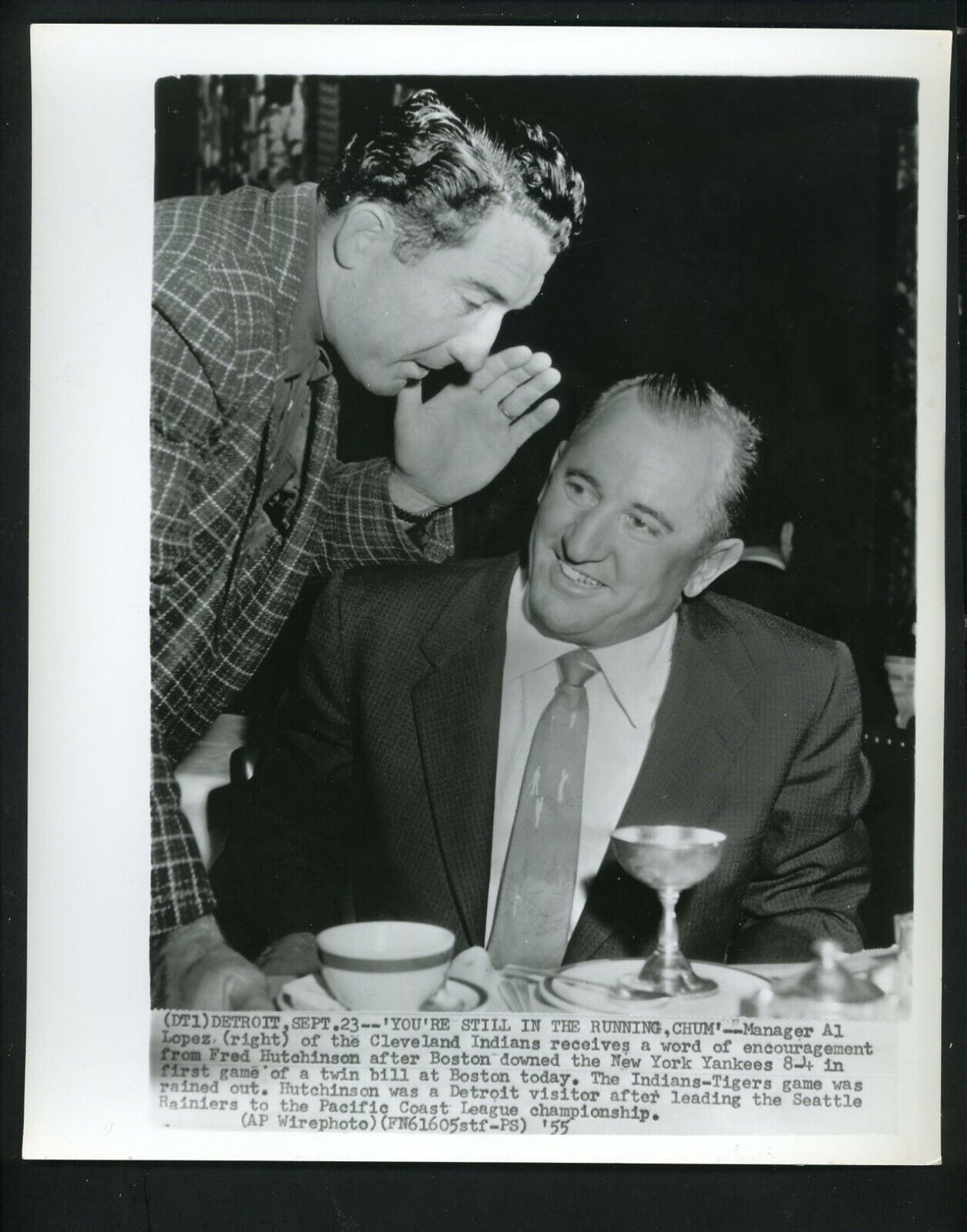 Cleveland Indians Manager Al Lopez & Fred Hutchinson 1955 Press Photo Poster painting