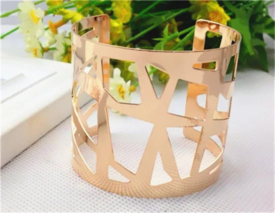 Geometric Irregular Metal Cutout Bracelet Wide Open Bracelet