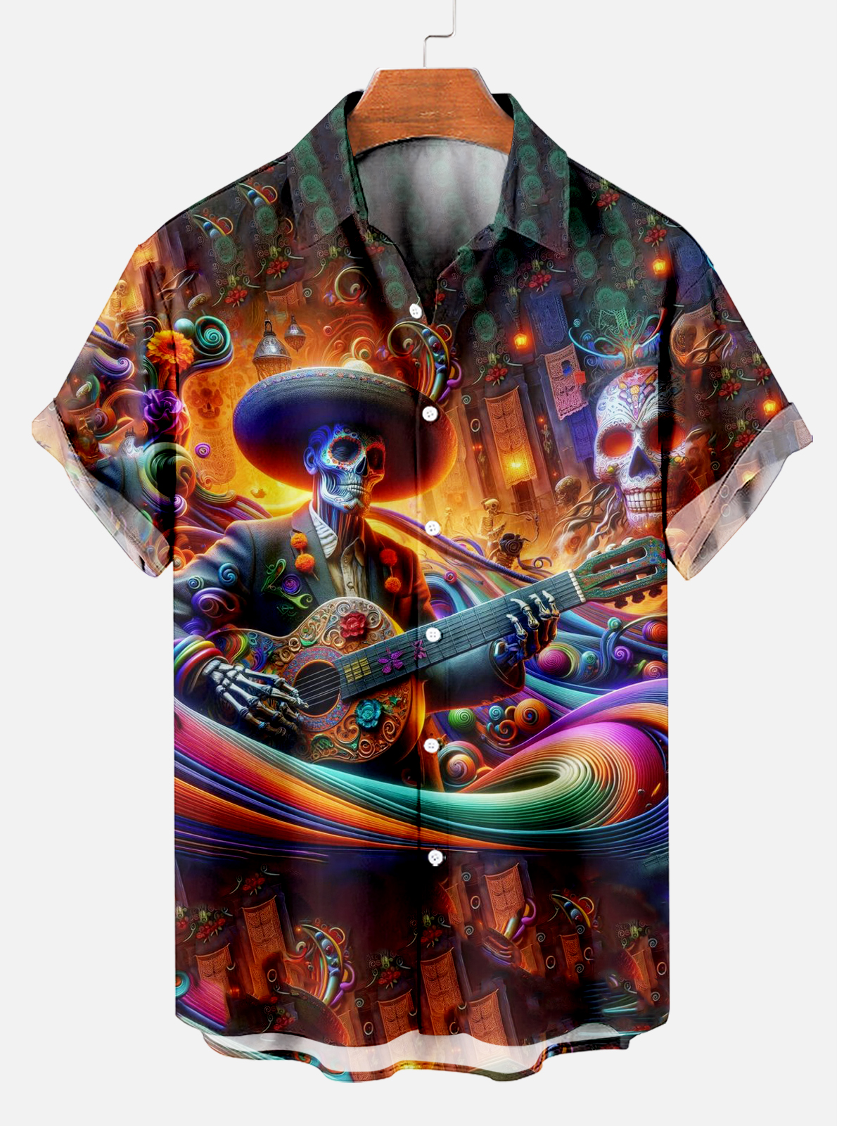 Men's Day of the Dead Souls Short Sleeve Print Shirt PLUSCLOTHESMAN