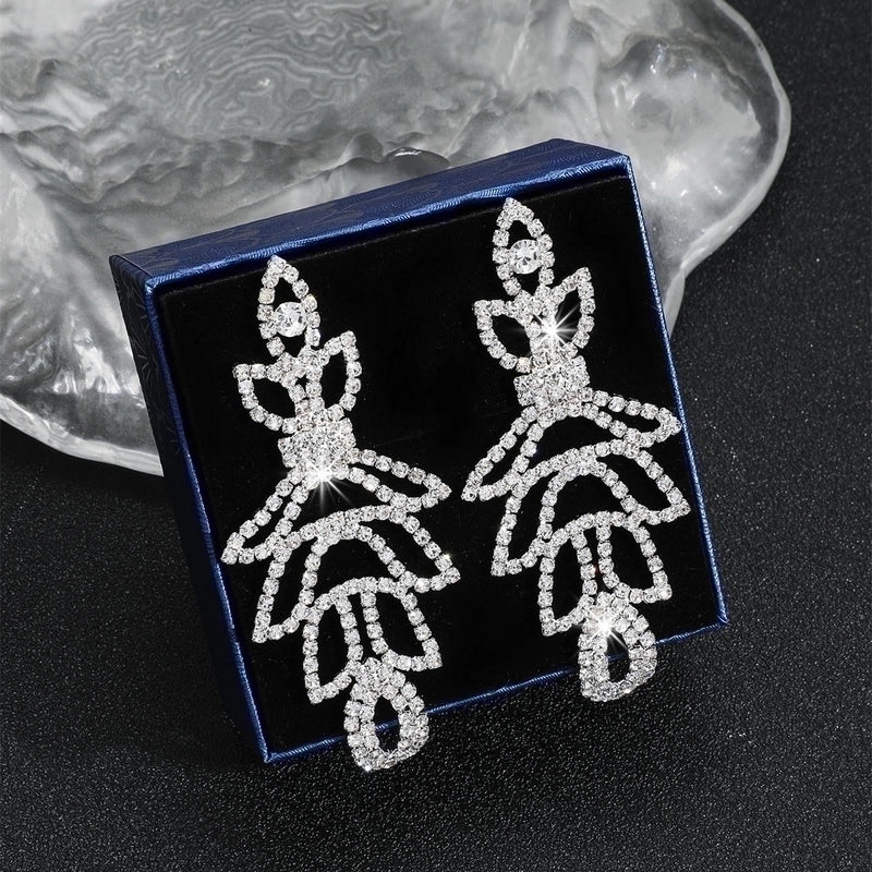 Exaggerated Water Droplets Tassel Rhinestone Inlay Rhinestones Drop Earrings 1 Pair