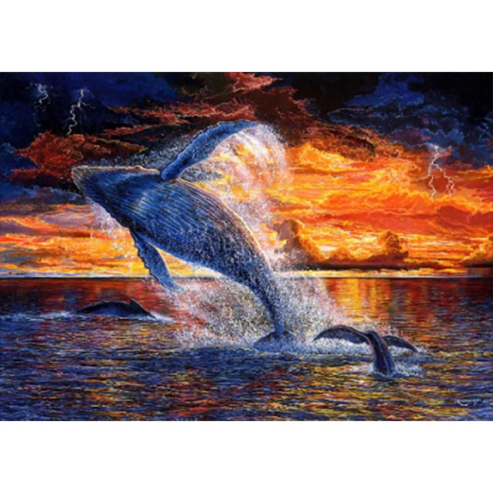 

40*30CM-Round Drill Diamond Painting-Whale Jump, 501 Original