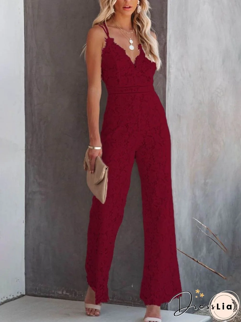 Casual Lace Stitching Suspender Jumpsuit