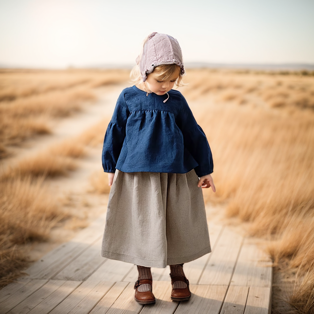 Girls Round Neck Linen T-shirt REAL SILK LIFE