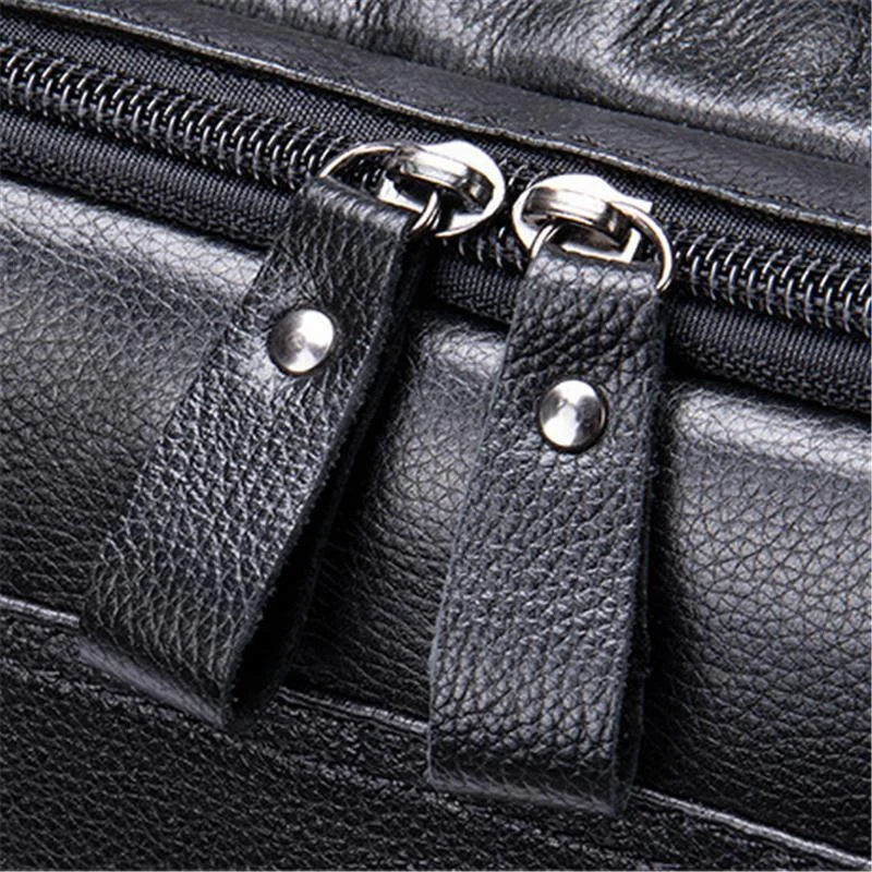 Mens Layered Vintage Waterproof Durable Large Capacity Leather Business Briefcase