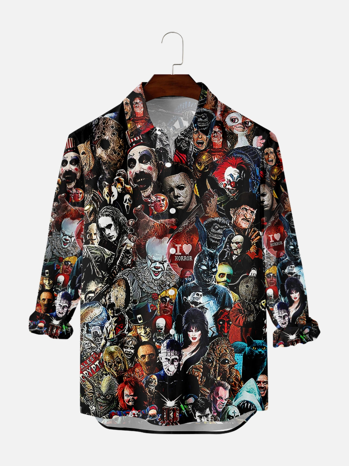 Men's Vintage Halloween Movie Poster Graphic Long Sleeve Shirt PLUSCLOTHESMAN