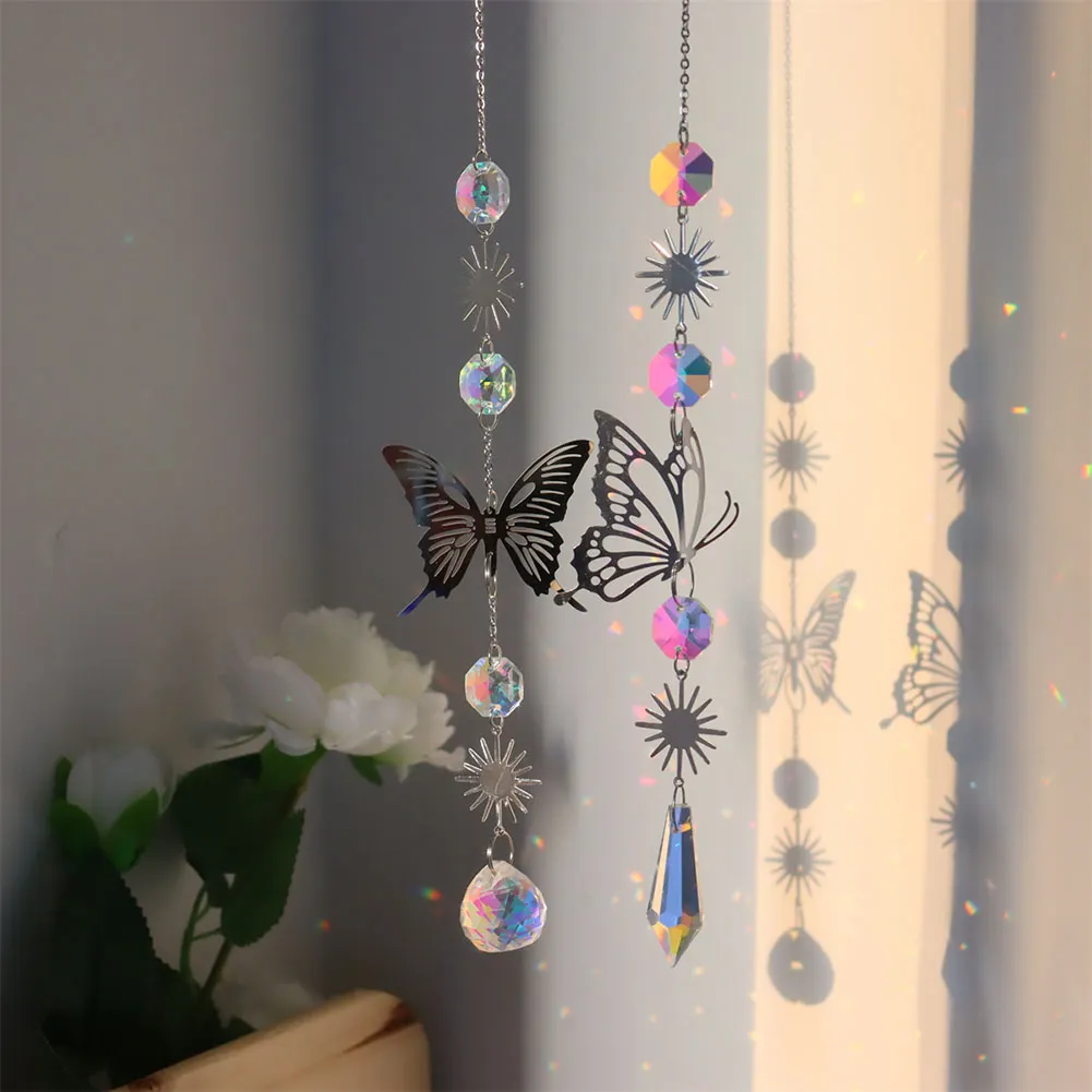 Wind Chime Crystal Light Catcher Butterfly Devil Eye Ornaments Home Decor