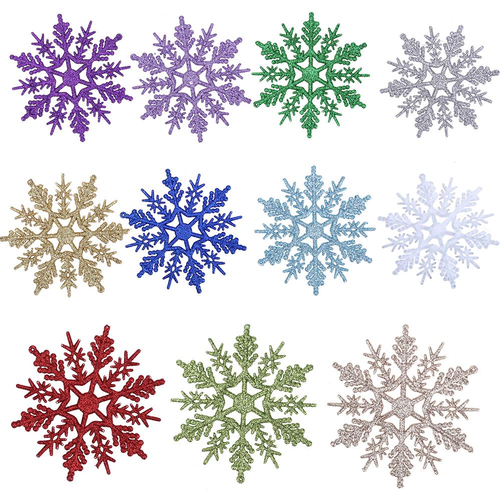 

24pcs Snowflakes Christmas Tree Decoration 10cm Plastic Glitter Snow Flake, Dark purple, 501 Original