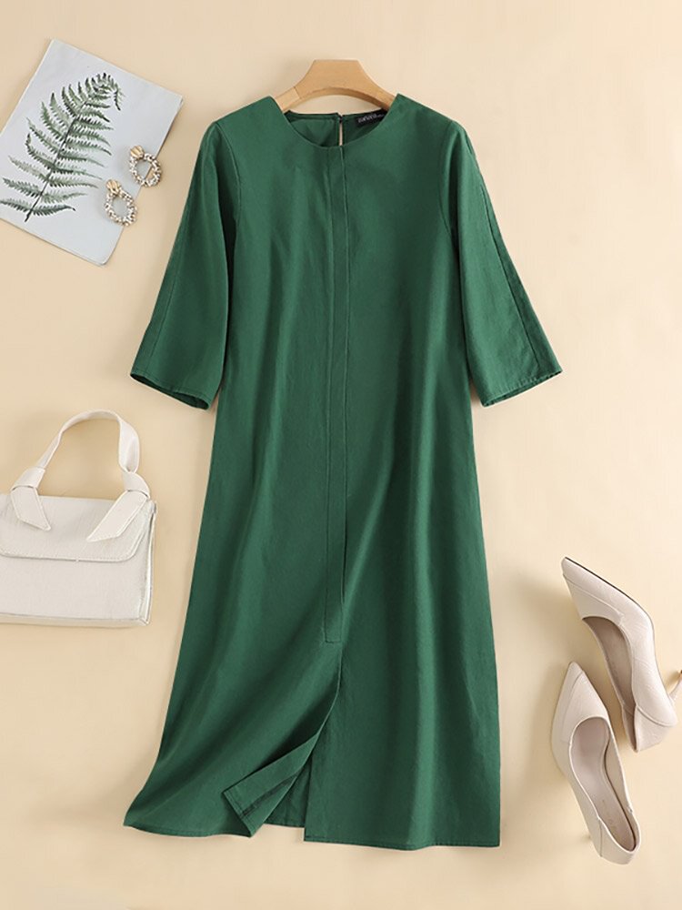 Solid Silt Hem Pocket Keyhole Back Half Sleeve Dress - Shop Trendy Women's Clothing | LoverChic
