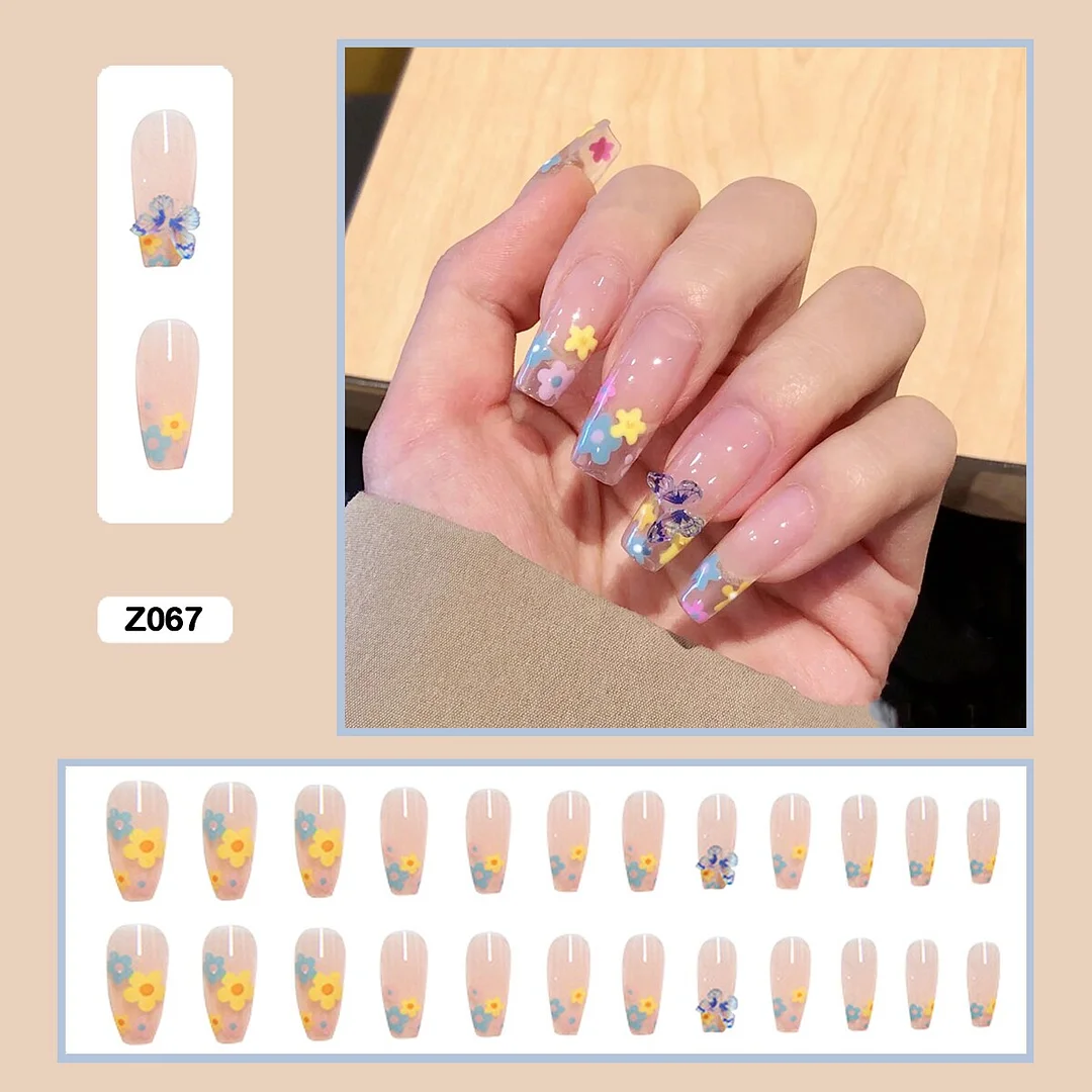Butterfly Pattern Three-dimensional Butterfly Fairy Nail Art Wearable False Nails With Glue 24pcs/box With DIY Tools-Nail Inspo
