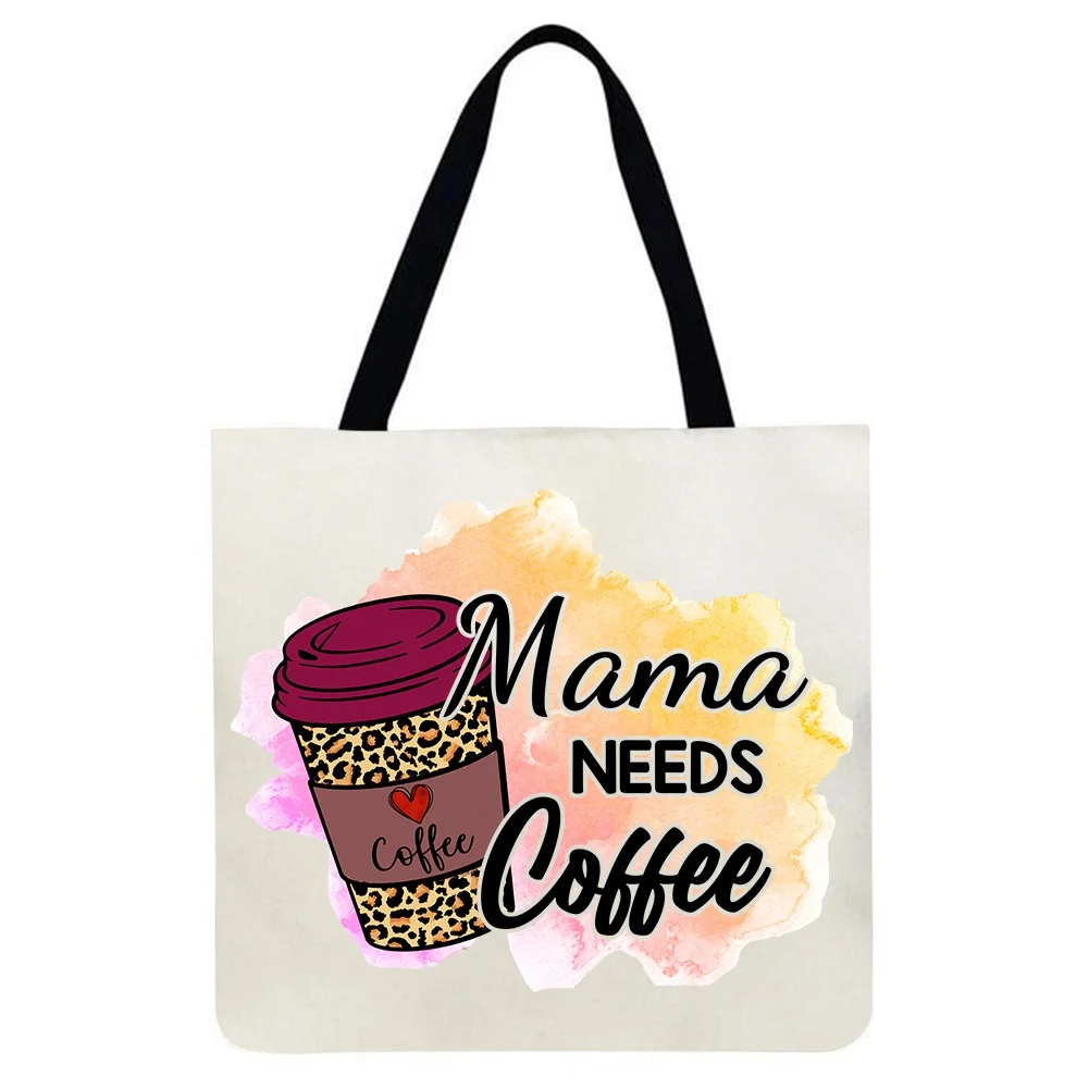 Linen Tote Bag - Coffee letters