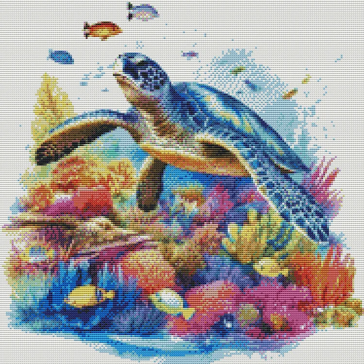 Sea Turtle Stamped Cross Stitch Kits - Needlepoint Counted Cross