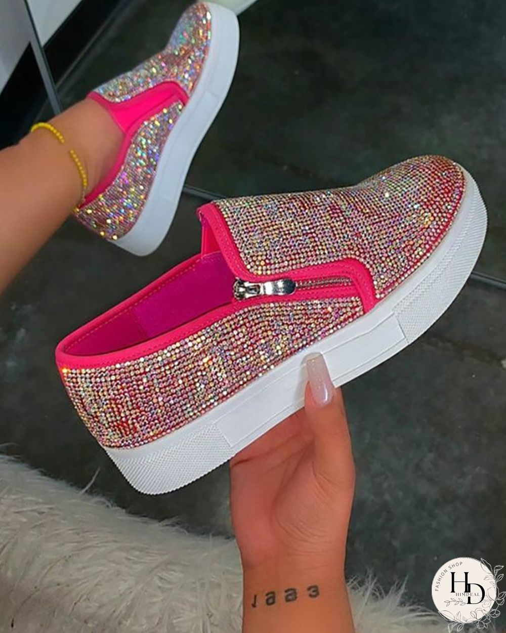 Studded Zipper Design Close Toe Platform Shoes