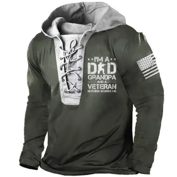 I Am A Dad Grandpa And A Veteran Nothing Scares Me Drawstring Hoodies