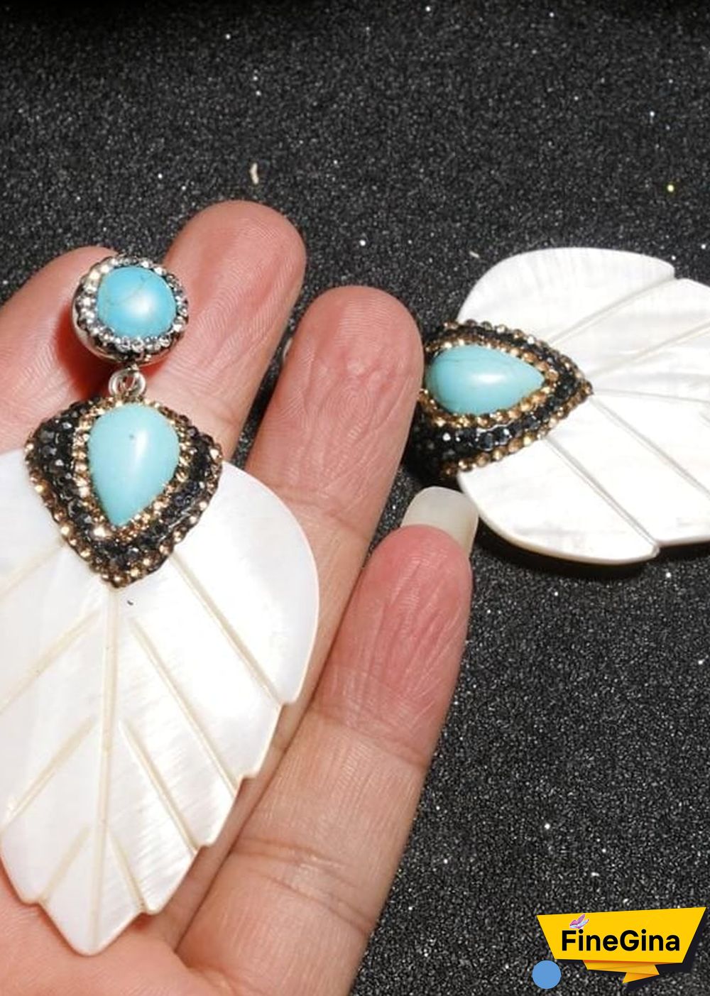 Boho Earrings, Dangle Earrings, Leaf White Shell