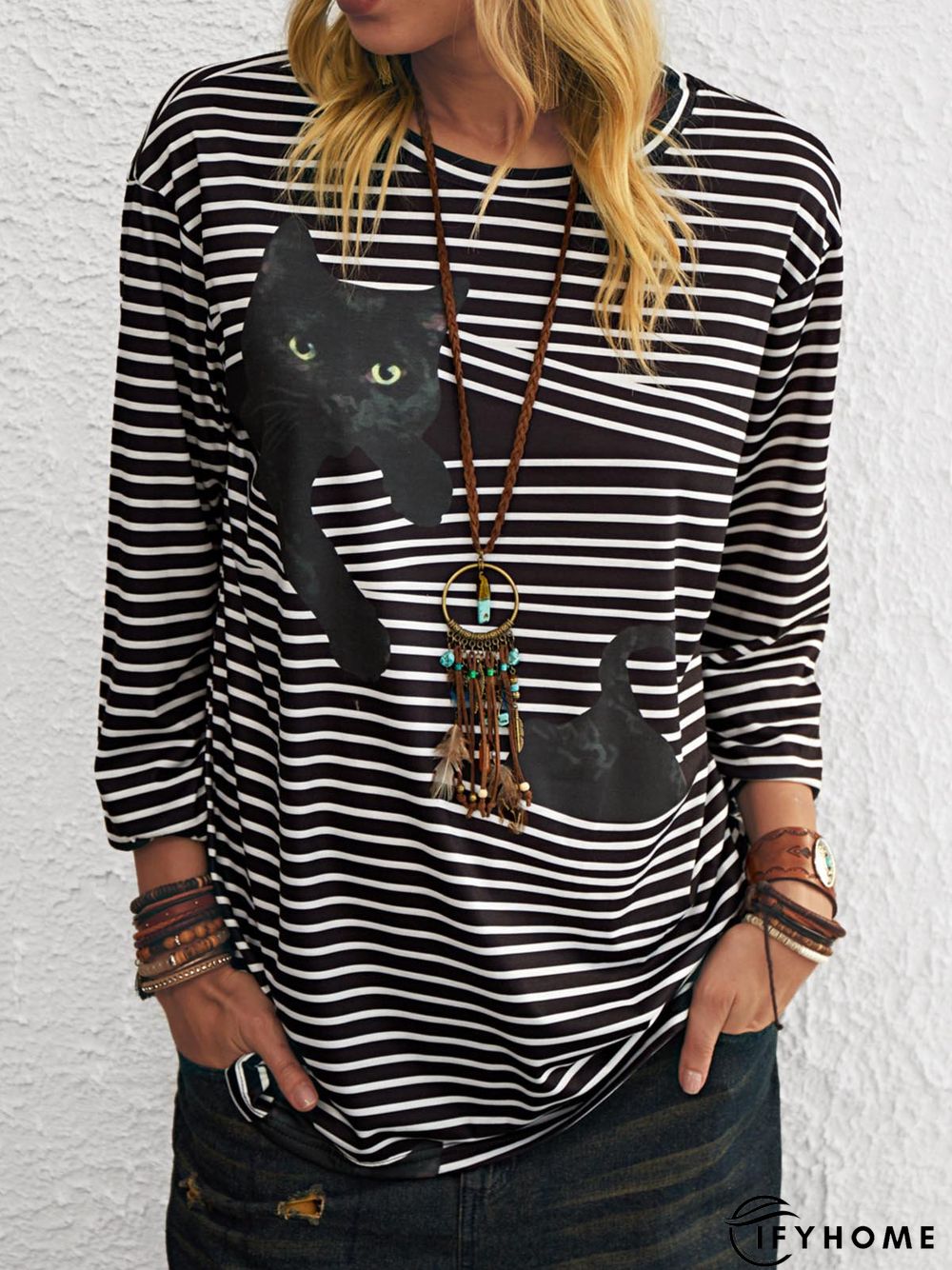 Stripes Casual Long Sleeve Tunic Top | IFYHOME