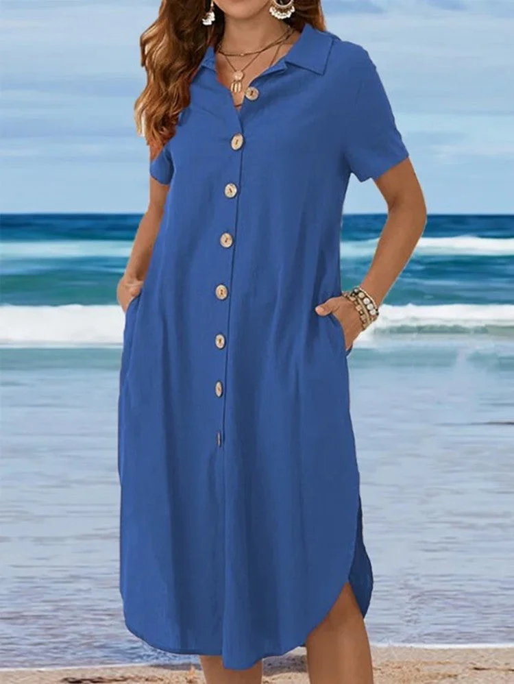 Short-sleeved Casual Cotton and Linen Dress