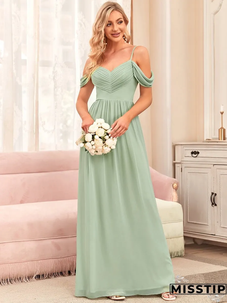 A Line Floor Length Deep V Neck Wholesale Bridesmaid Dresses