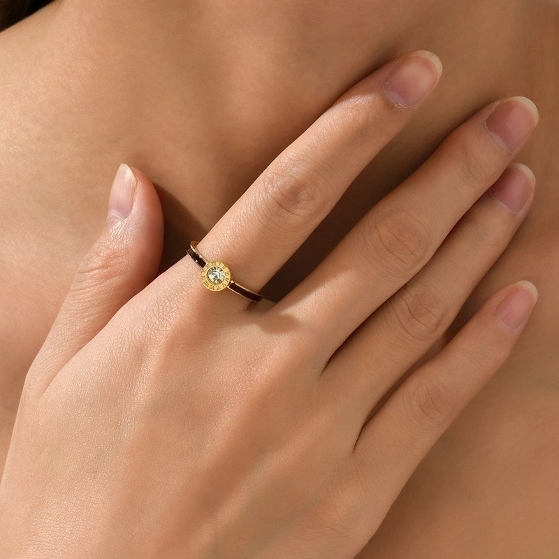 304 Stainless Steel 14K Gold Plated Vintage Style Inlay Round Zircon Rings