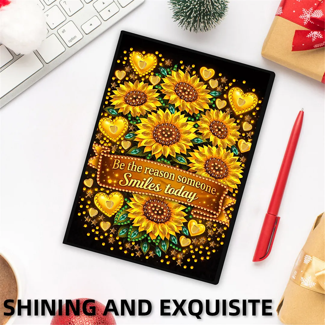 DIY Flower Diamond Painting Journals Notebooks 50 Pages A5 No Lines Special Shaped Diamond Art Kits for Beginners Craft Lovers and Artists (Sunflower)