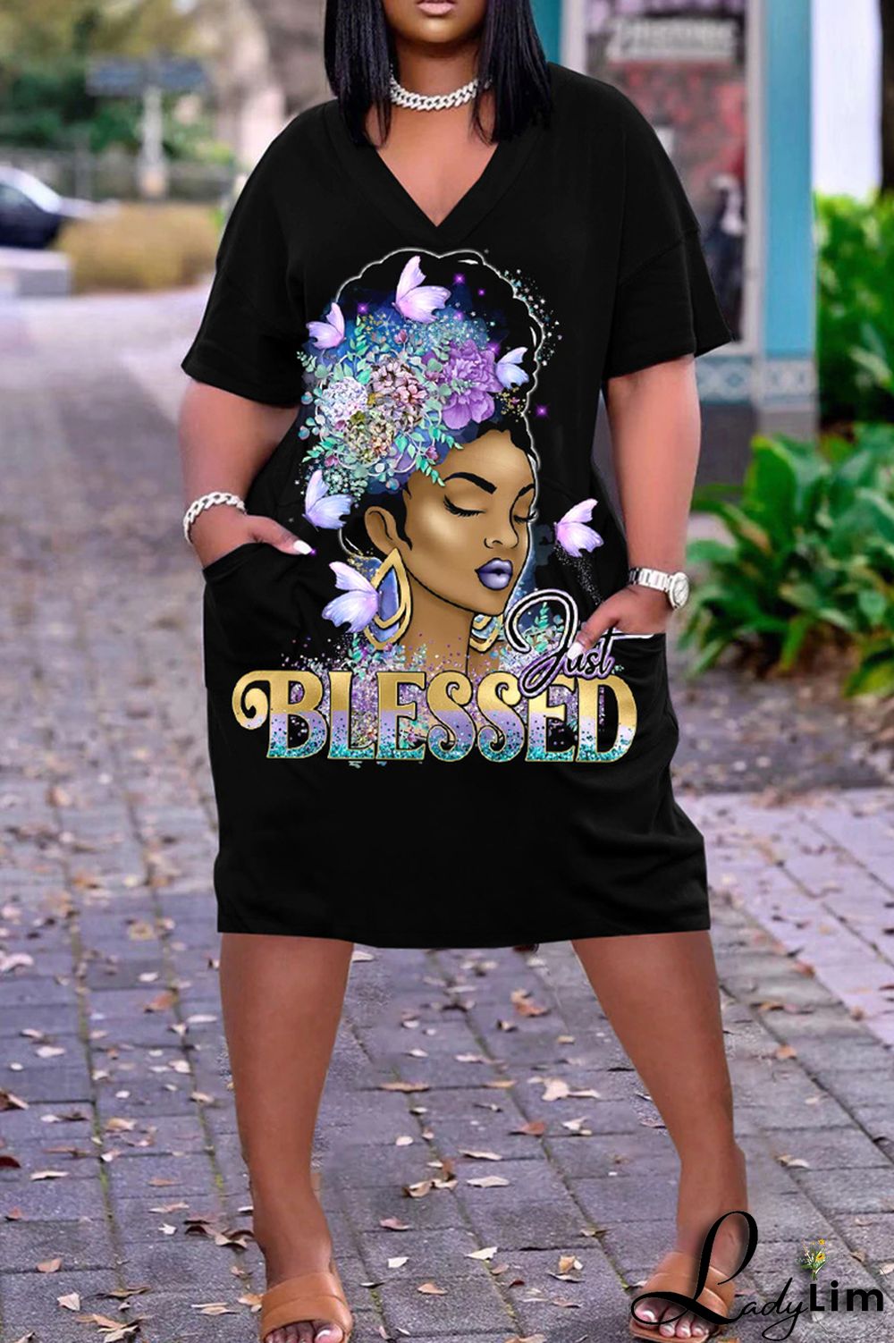 Blue Fashion Casual Print Patchwork V Neck Short Sleeve Dress