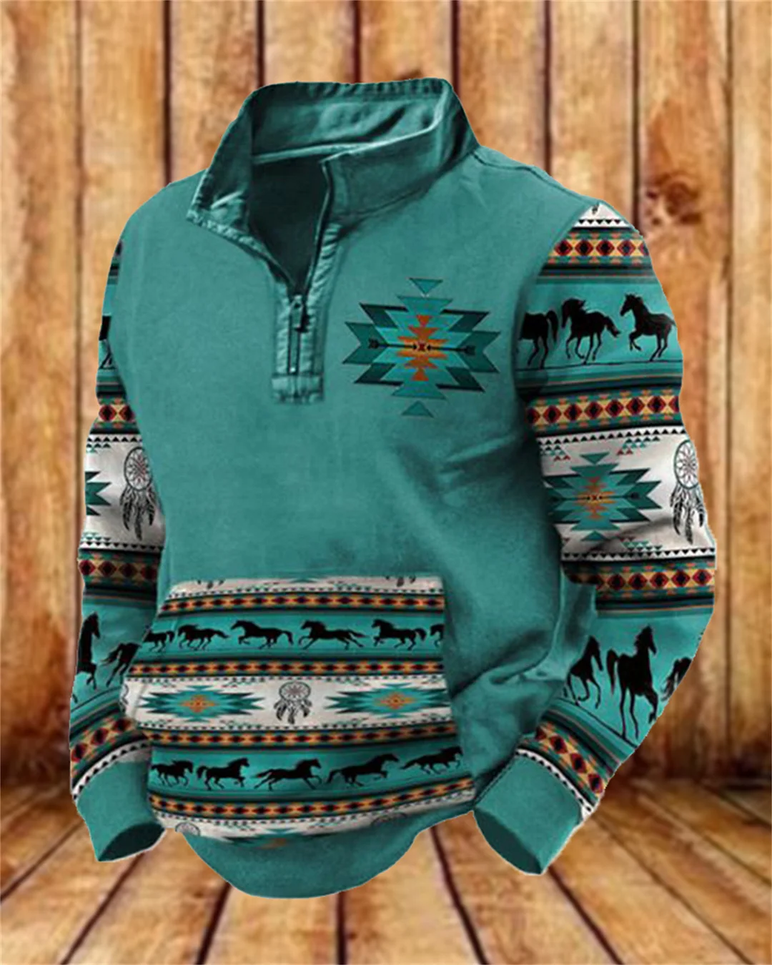 Suitmens Men's Fleece Southwestern Ethnicity Zipper Hooded 00395