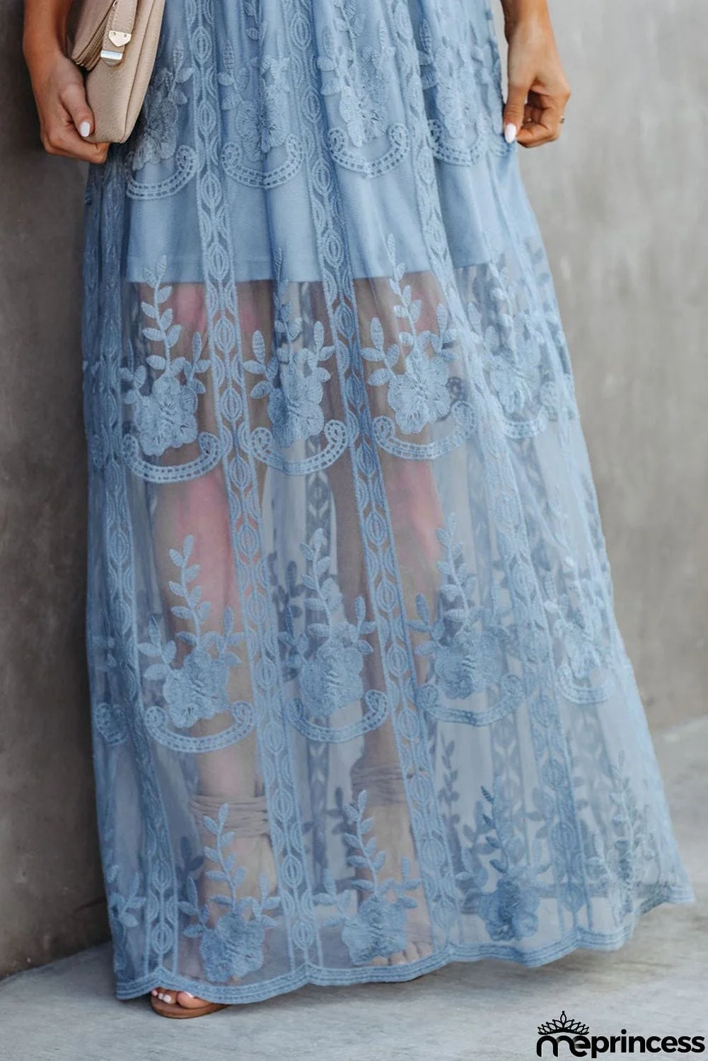 Lace Crisscross Backless Maxi Dress