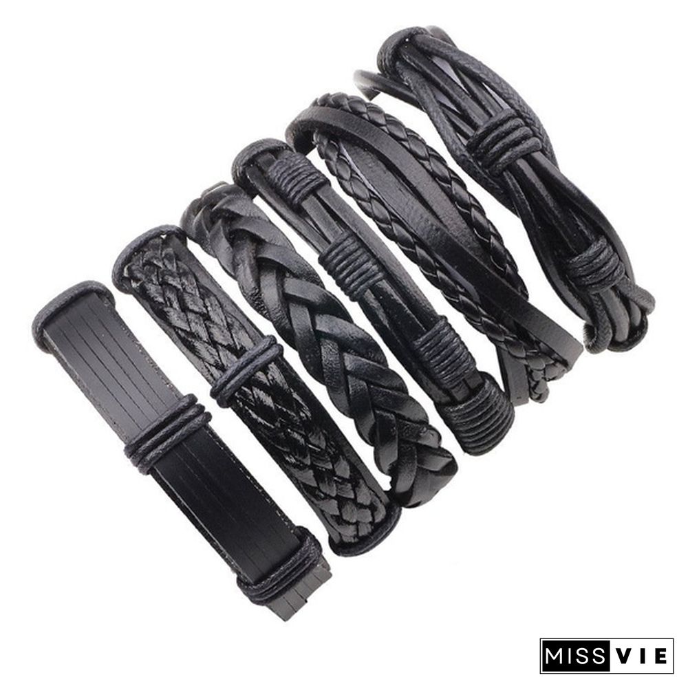 6pcs/set Vintage Punk Leather Bracelet Wristband Bangle Men Jewellery Gift
