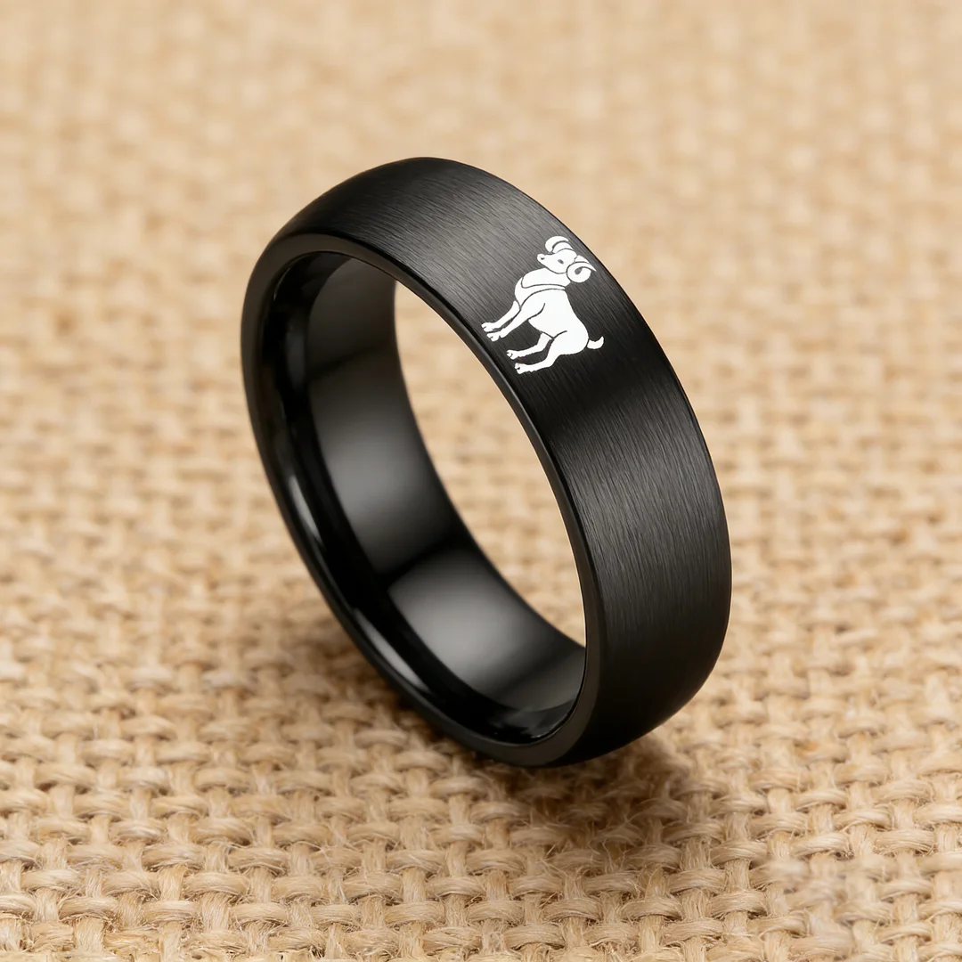 Men Women Aries Tungsten Carbide Rings Domed Top Black Tungsten Wedding Bands 4MM 6MM 8MM Width
