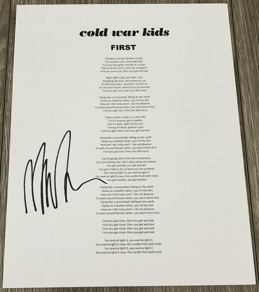 NATHAN WILLETT SIGNED AUTOGRAPH COLD WAR KIDS FIRST LYRICS SHEET w/PROOF