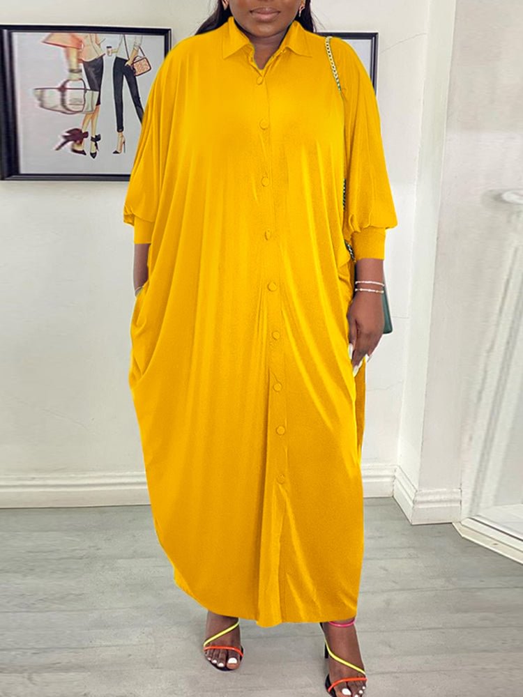 Large size, solid color, long sleeve, bat sleeve, cocoon dress, women's dress SKUI42004 QueenFunky