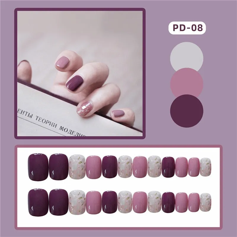 24pcs Leopard Theme Full Cover False Nail Tips Black Heart Line Transparent Stiletto French Fake Nails With Glue Detachable Tips-Nail Inspo