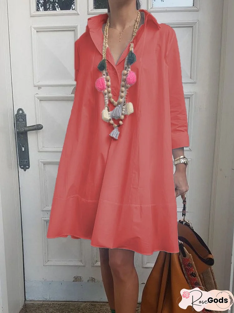 Casual Solid V Neck Dress